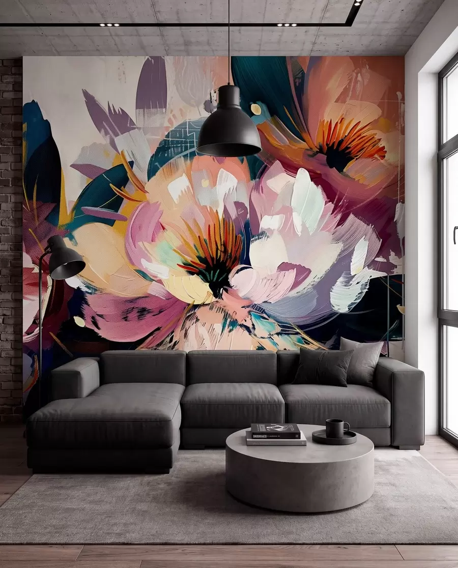 Fototapete Große Blumen sind in Öl gemalt w07940
