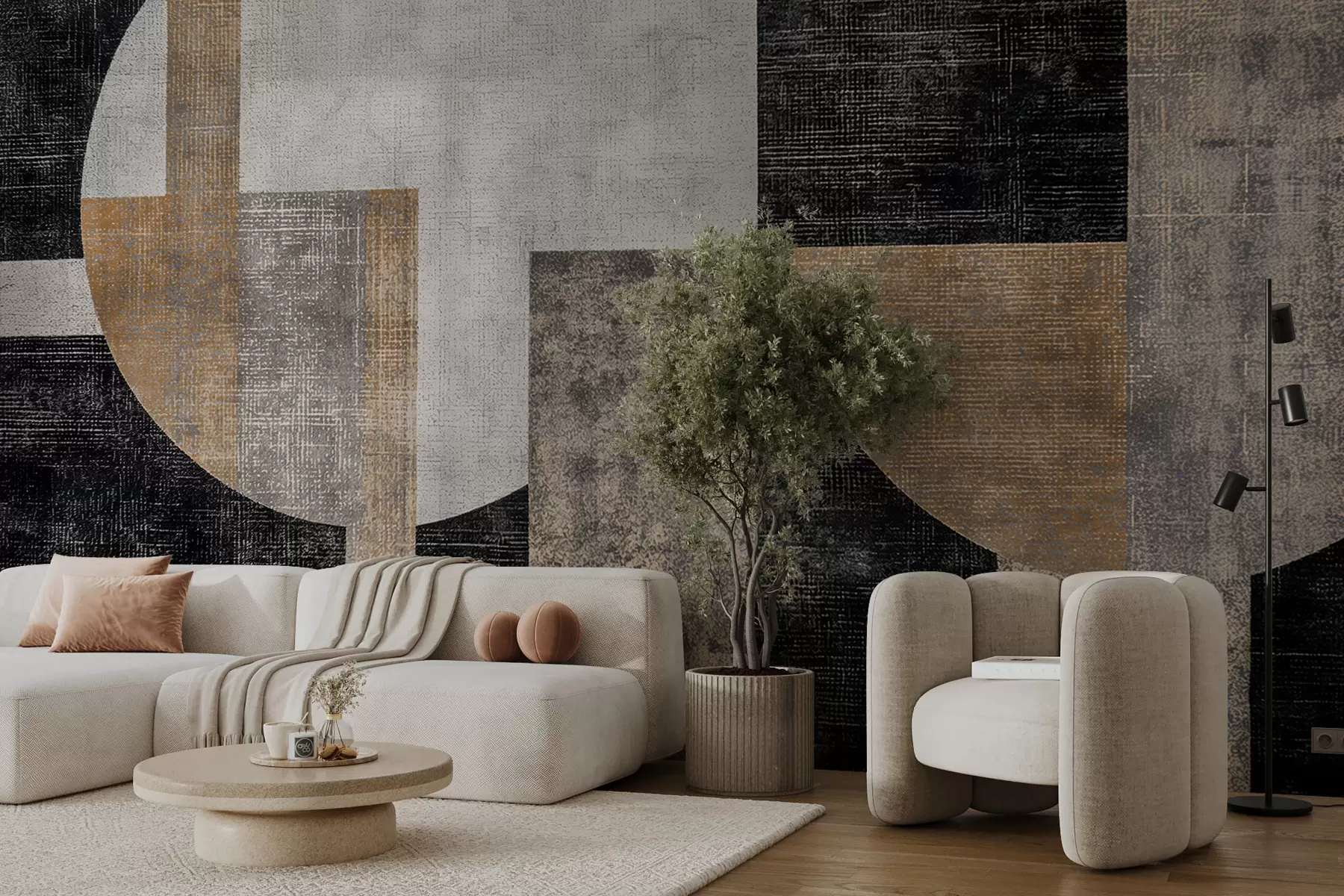 Fototapete Moderne strukturierte Abstraktion in den Farben Schwarz und Orange w07878