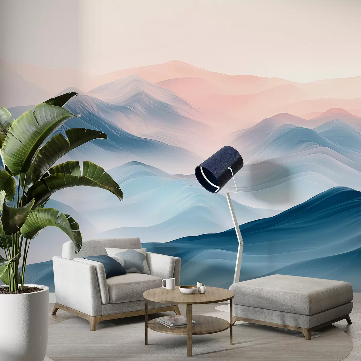 Fototapete Abstrakte digitale Illustration der nebligen Berge sof w07944