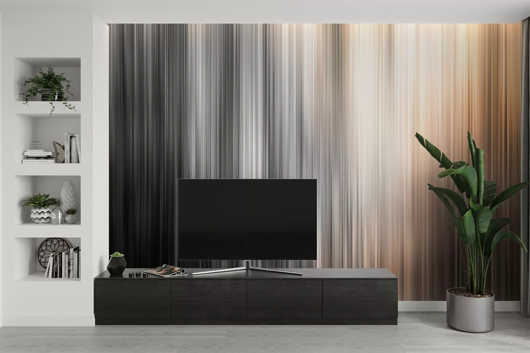 Fototapete Unscharfer Hintergrund mit verschiedenen vertikalen orangefarbenen Linien w07946