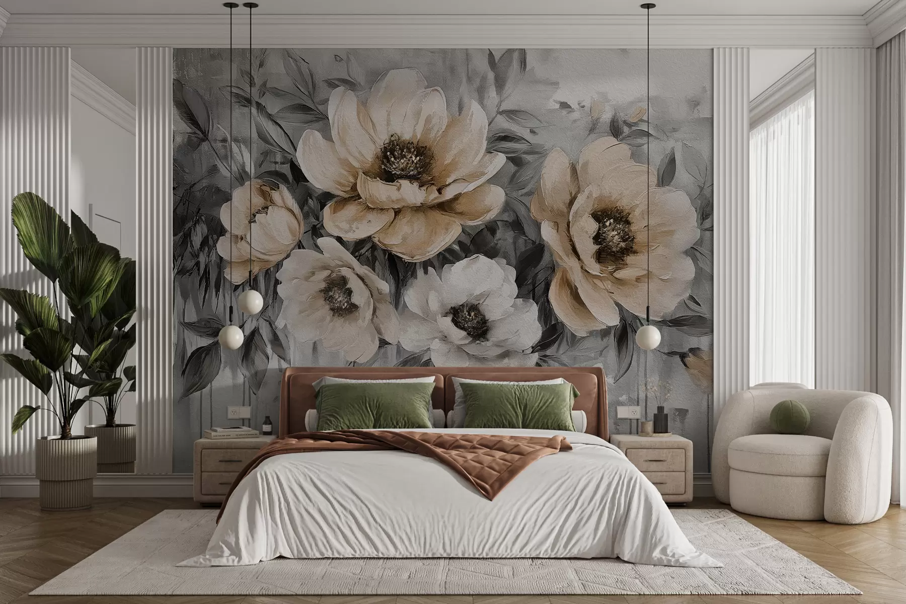 Fototapete abstraktes Blumen-Pfingstrosen-Aquarell in Pastelltönen w07948v2