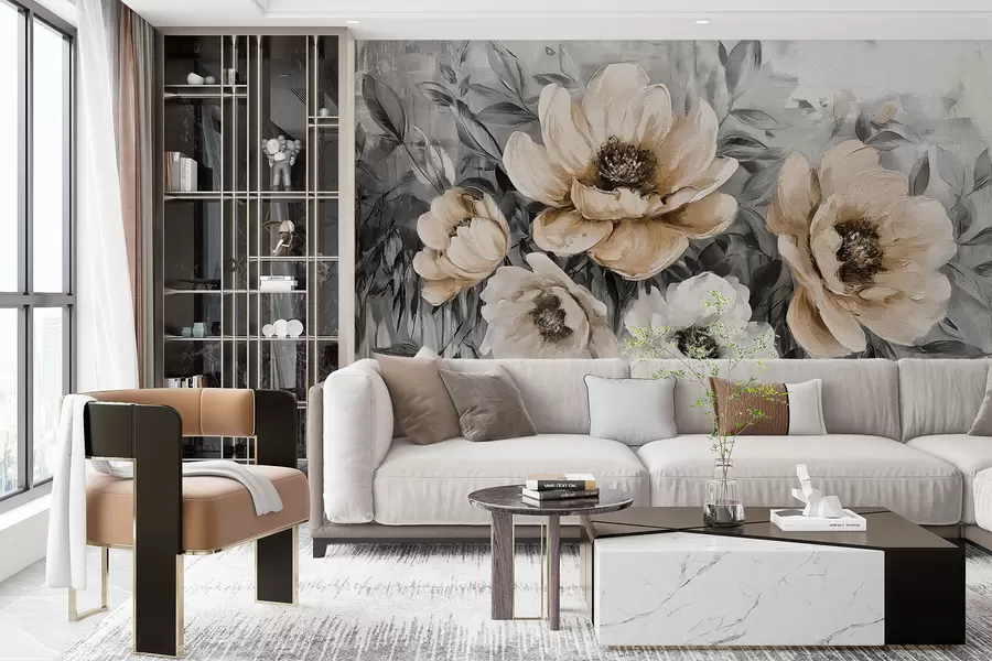 Fototapete abstraktes Blumen-Pfingstrosen-Aquarell in Pastelltönen w07948v2