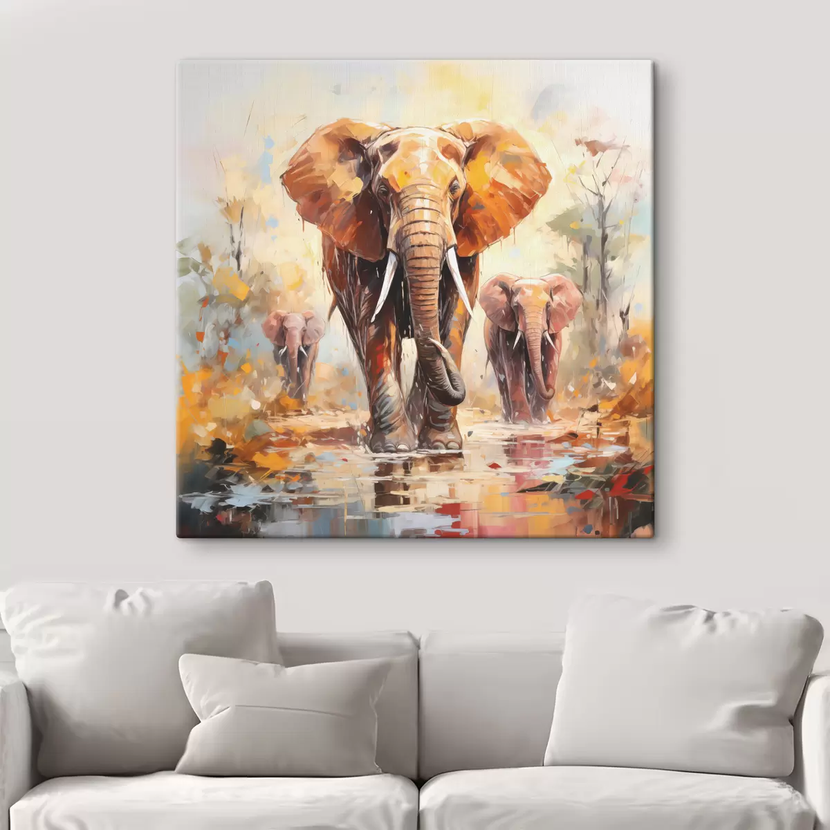 Wandbilder Eine Herde Elefanten in der Savanne, Ölgemälde, abstrakte Kunst s39573