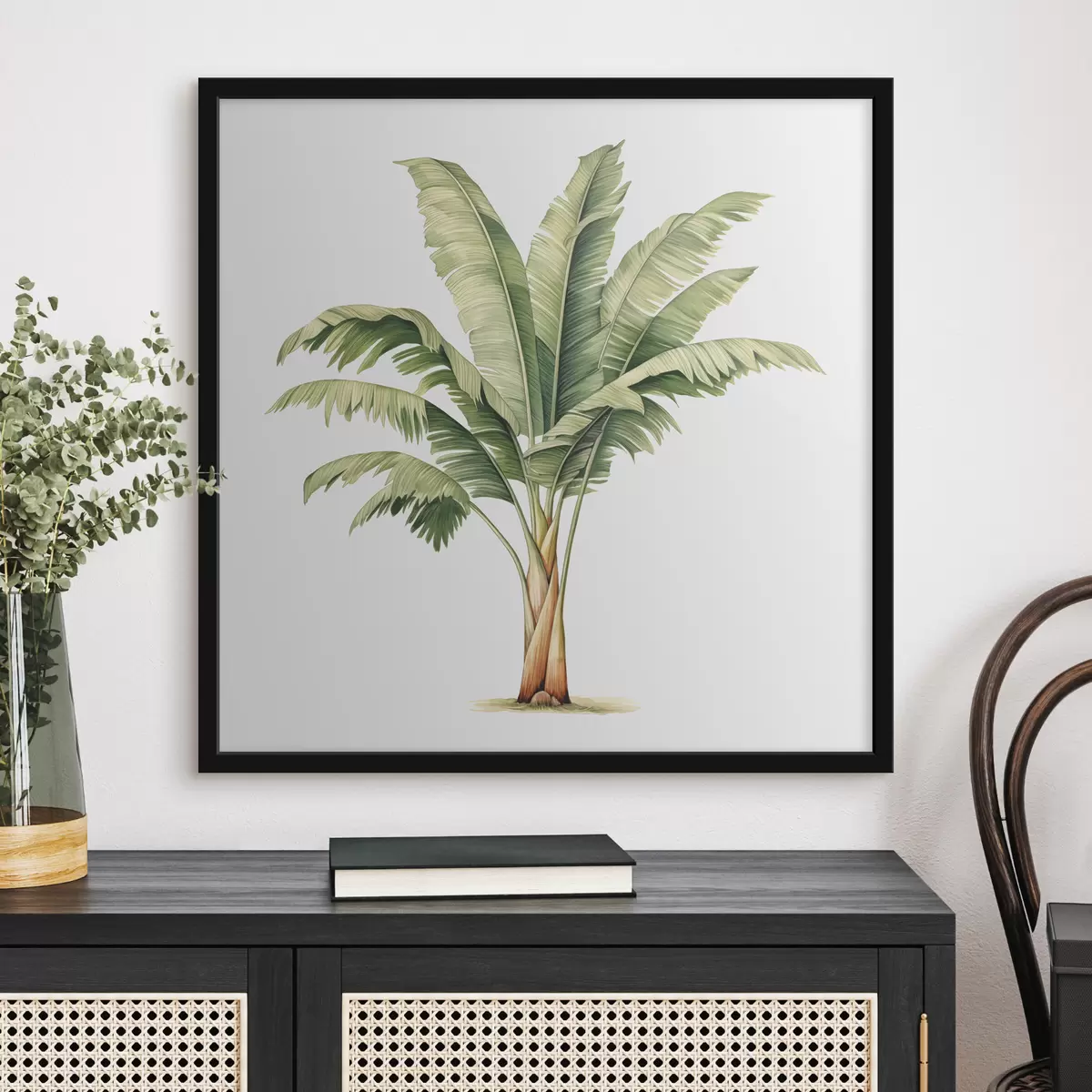 Poster Aquarell minimalistische Illustration einer Bananenpalme f39562