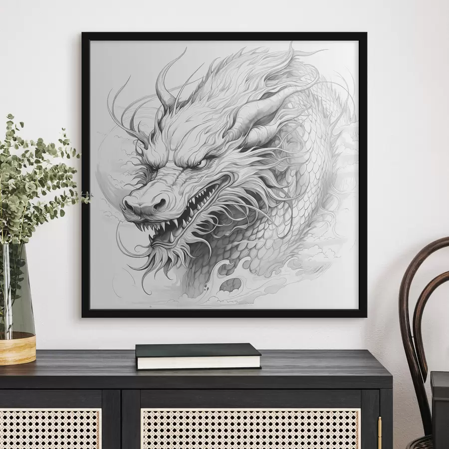 Fototapete Monochrome Strichzeichnung eines Drachens im chinesischen Stil f39563