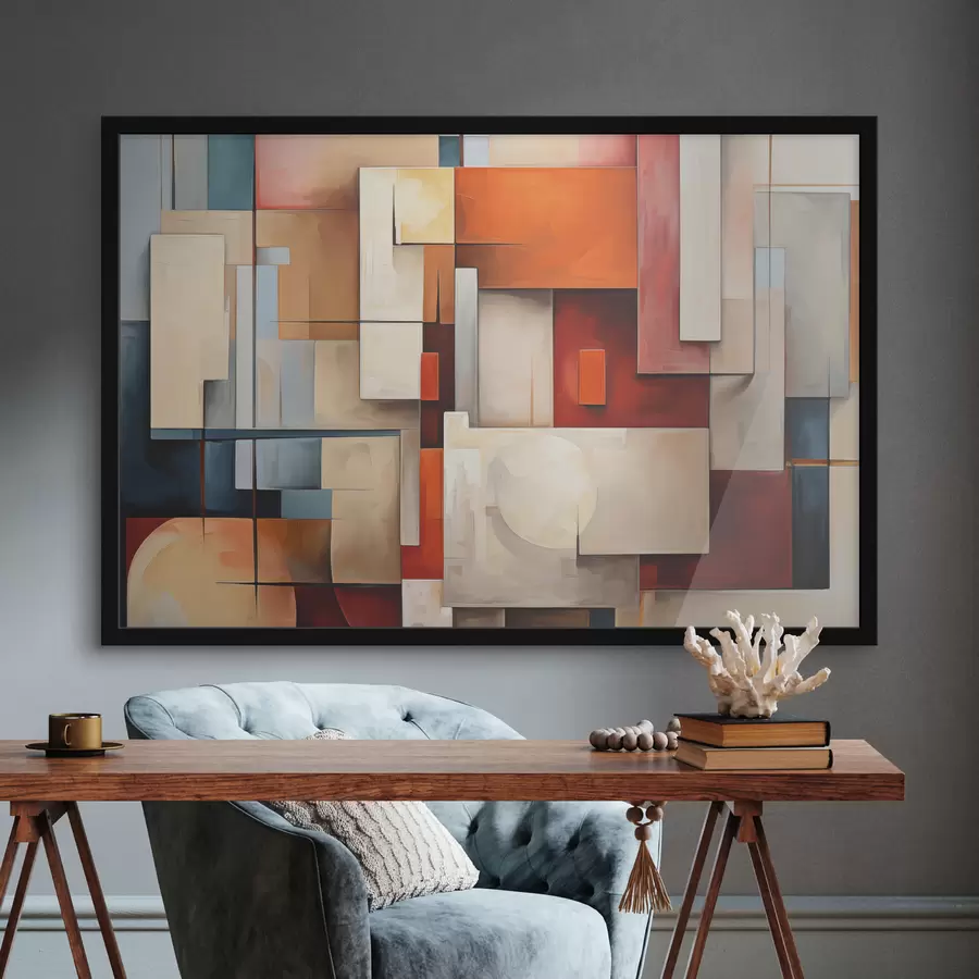 Fototapete Abstraktion im Kubismus-Stil, Ölgemälde, rote, blaue, weiße Farben f39571