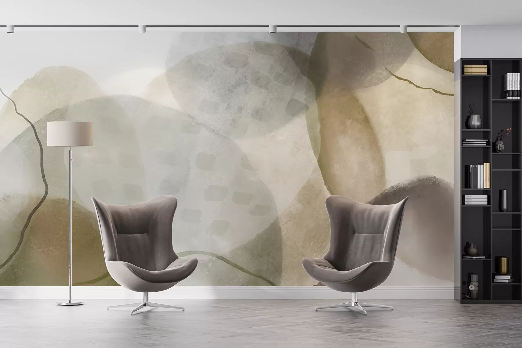 Fototapete Weiche, abstrakte Aquarellformen in den Farbtönen Braun, Sepia und Weiß w07926v1