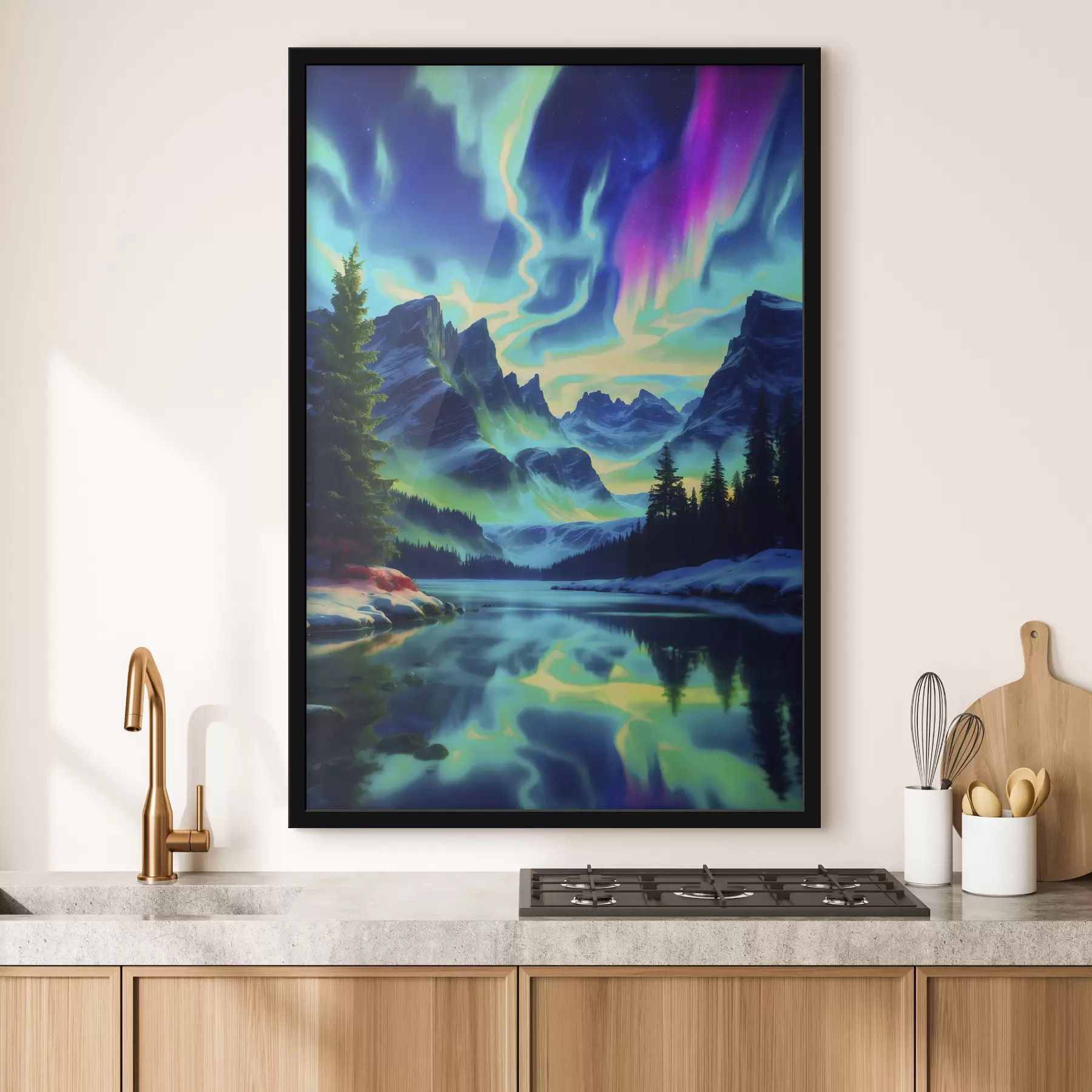 Fototapete Nordlichter über den Bergen f39365