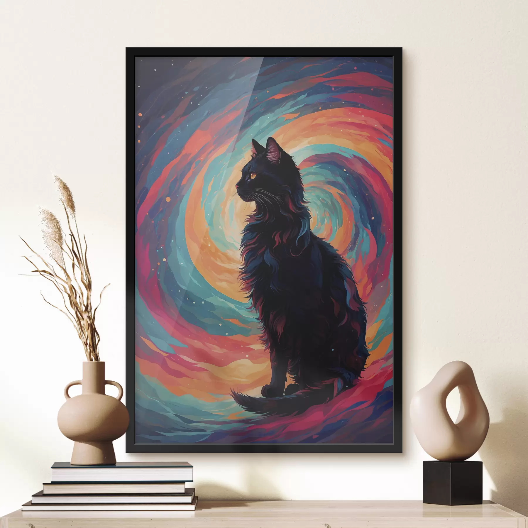 Fototapete Schwarze Katze auf Weltraumhintergrund f39370