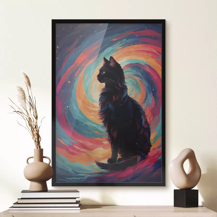 Fototapete Schwarze Katze auf Weltraumhintergrund f39370