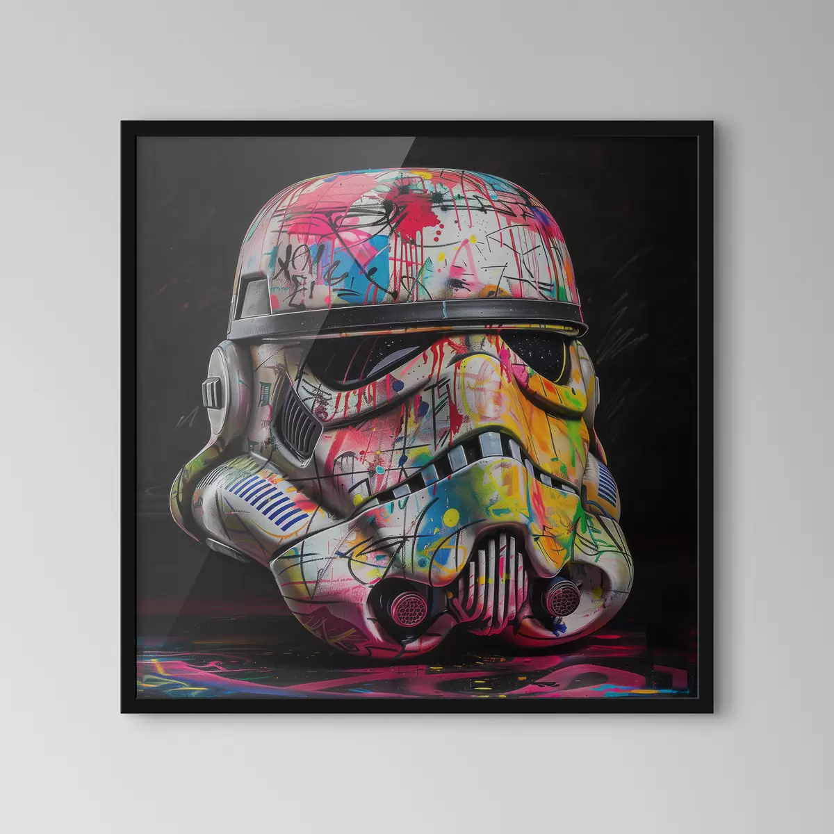 Poster Ein Star Wars Sturmtruppler-Helm voller lebendiger Street Art und Graffiti f39453