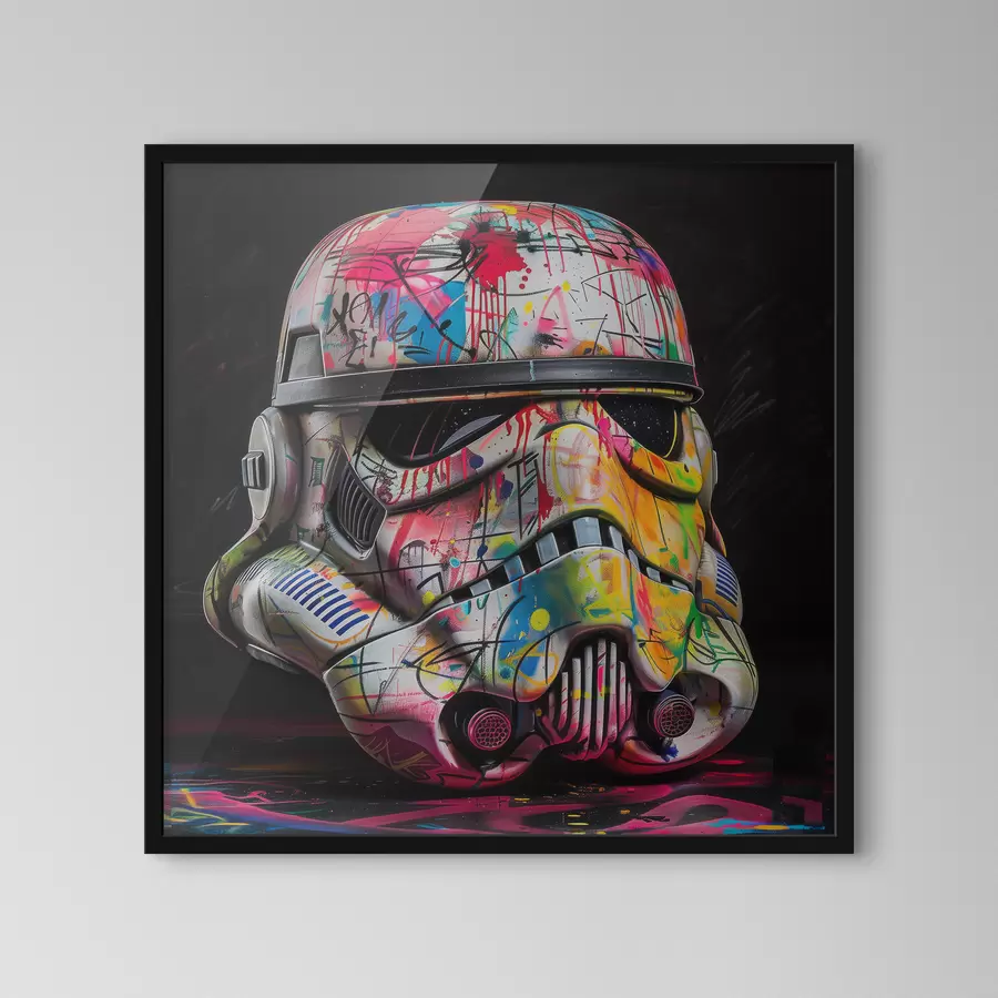 Fototapete Ein Star Wars Sturmtruppler-Helm voller lebendiger Street Art und Graffiti f39453