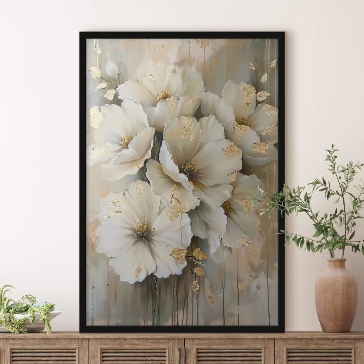Poster weiße Blumen f39555