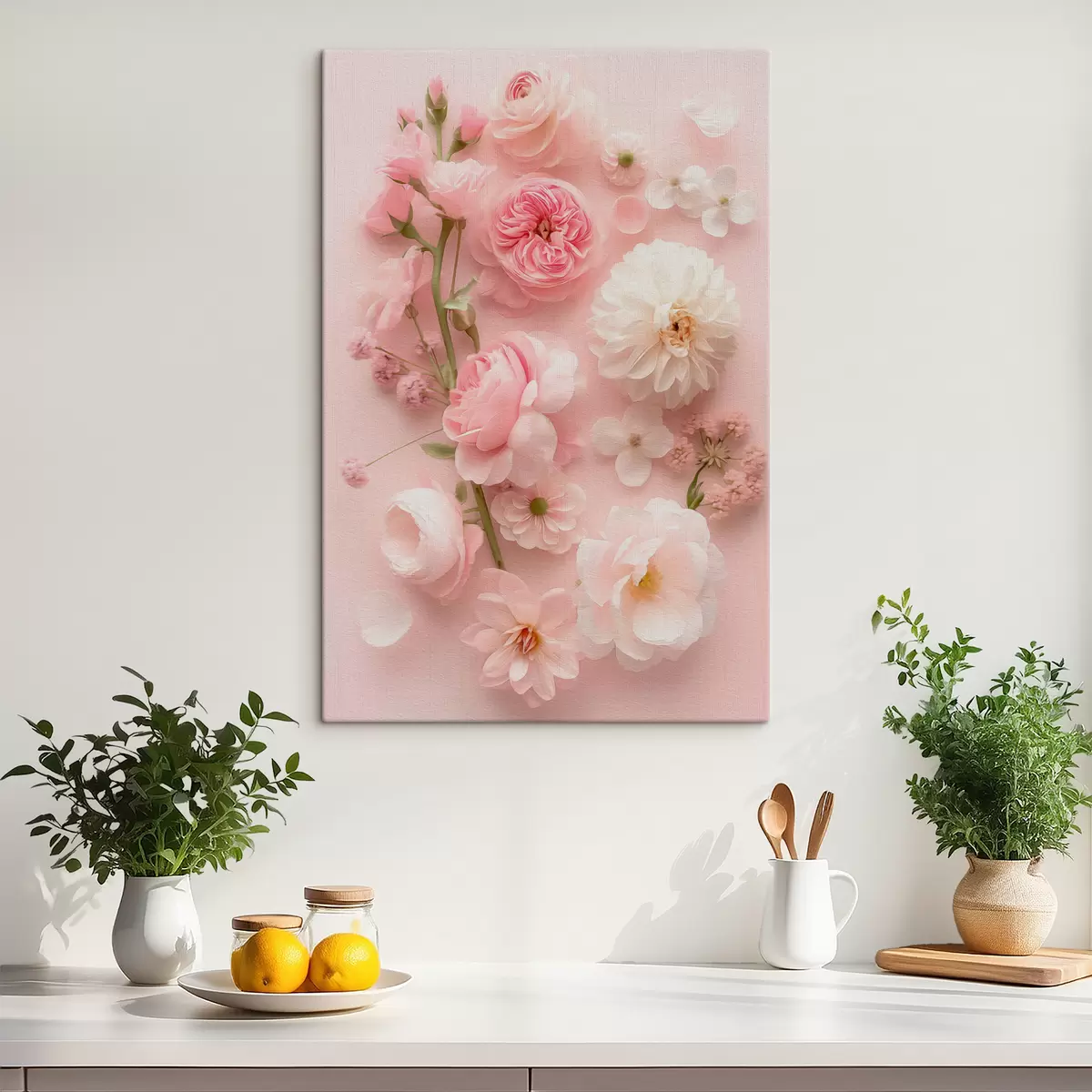 Wandbilder Üppige Blumen auf rosa Hintergrund s39576