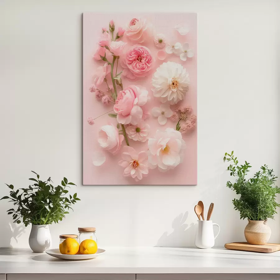 Wandbilder Üppige Blumen auf rosa Hintergrund s39576