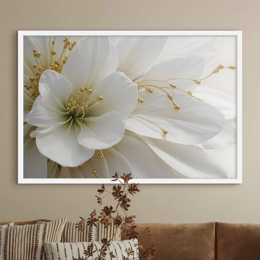 Fototapete Eine Nahaufnahme einer großen weißen Blume mit zarten Blütenblättern f39507