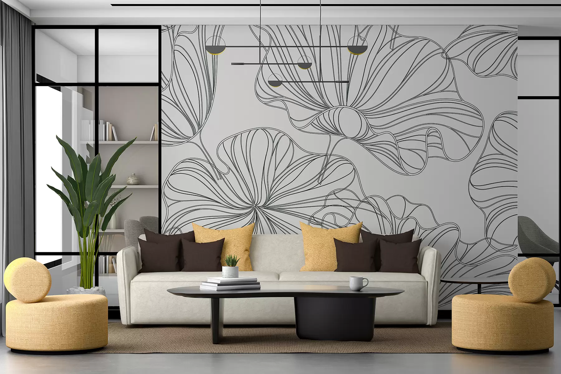 Fototapete Große lineare Blüten, hellbeiger Hintergrund w07997v1