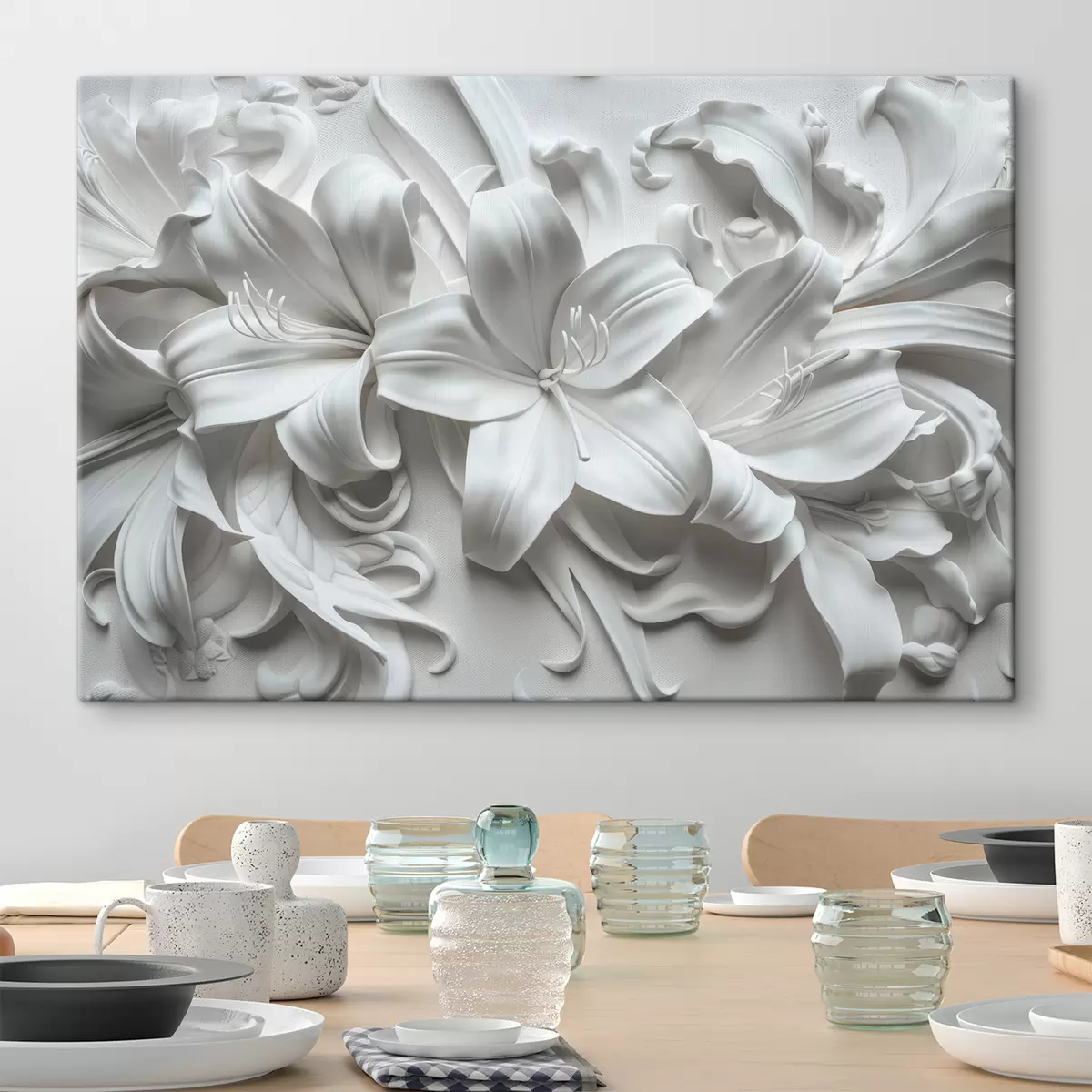 Wandbilder Weißes 3D-Relief aus geformten Lilien s39654
