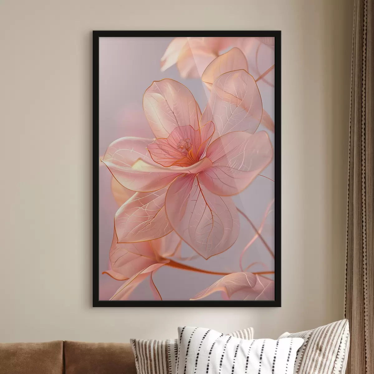 Poster Zarte rosa Blüten mit sanften Linien: Minimalismus und feine Details f39632