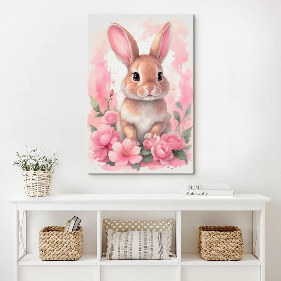 Wandbilder Niedlicher Hase in rosa Blumen s39559