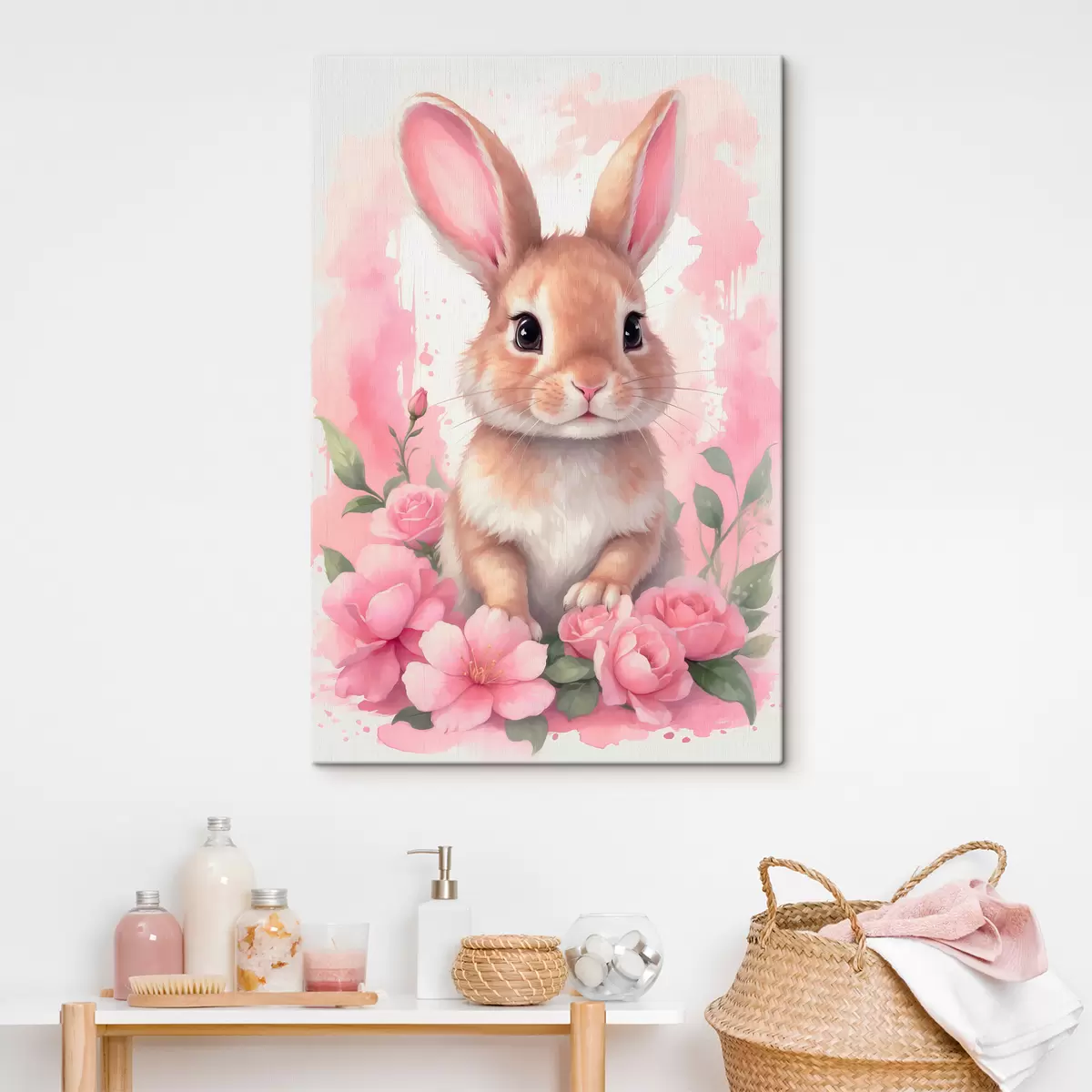 Wandbilder Niedlicher Hase in rosa Blumen s39559