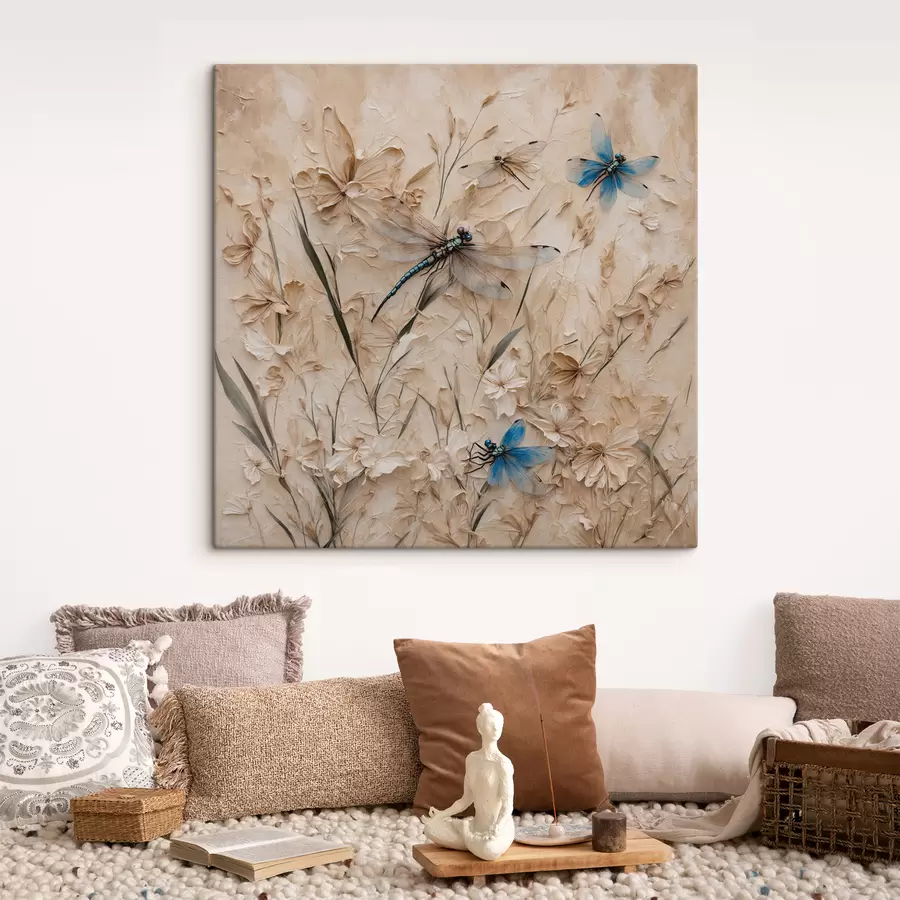 Wandbilder Libellen auf abstraktem beigem Hintergrund s39600