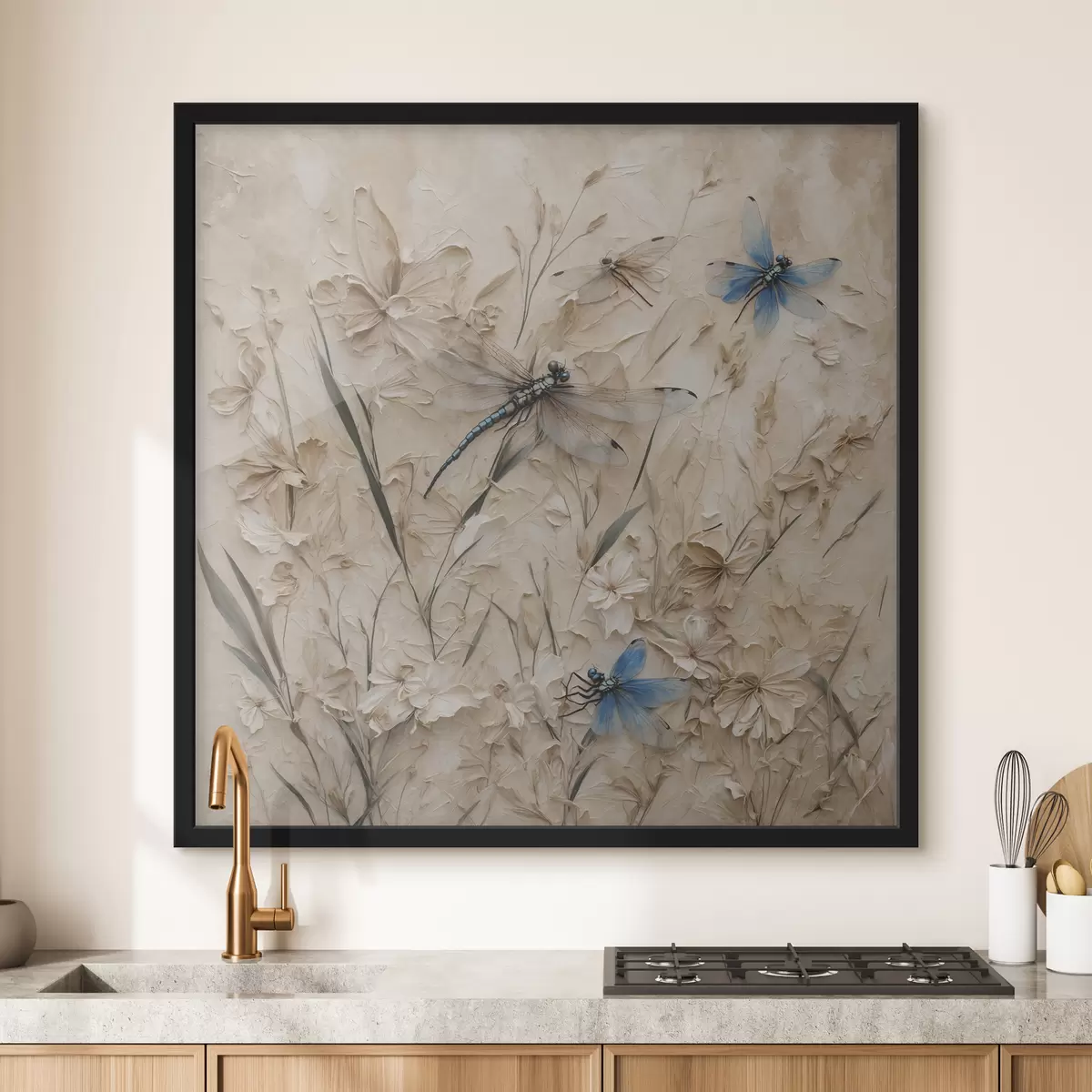 Poster Libellen auf abstraktem beigem Hintergrund f39600