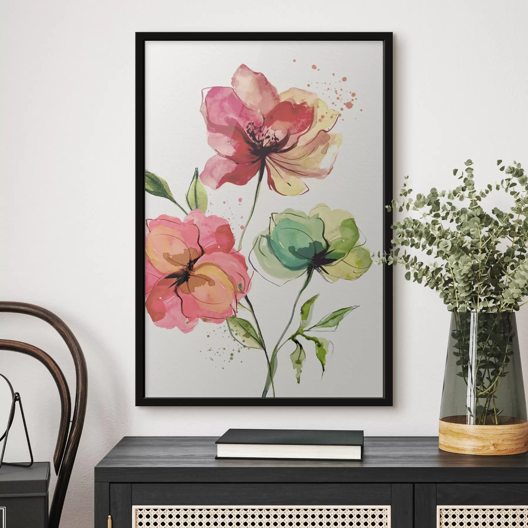 Wandbilder Aquarellblumen mit Farbspritzern f39769