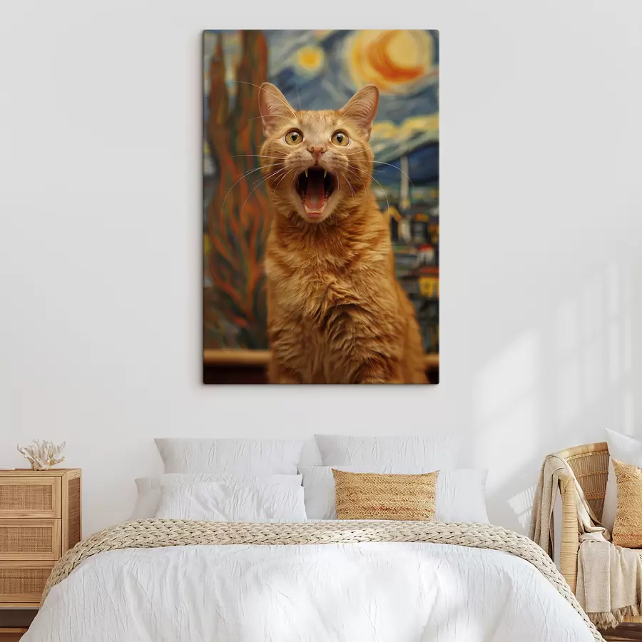 Wandbilder Gemälde „Der Schrei“ im Van Gogh-Stil mit einer Katze s39724