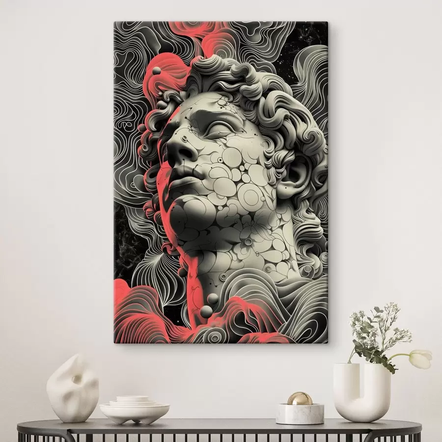 Wandbilder Schwarz-weiße lineare Darstellung des Kopfes des griechischen Gottes Apollo im Pop-Art-Stil s39763