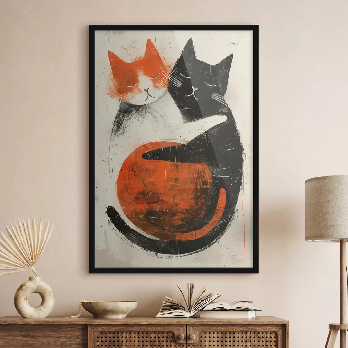 Poster Minimalistische Tuscheillustration von zwei süßen Katzen f39725