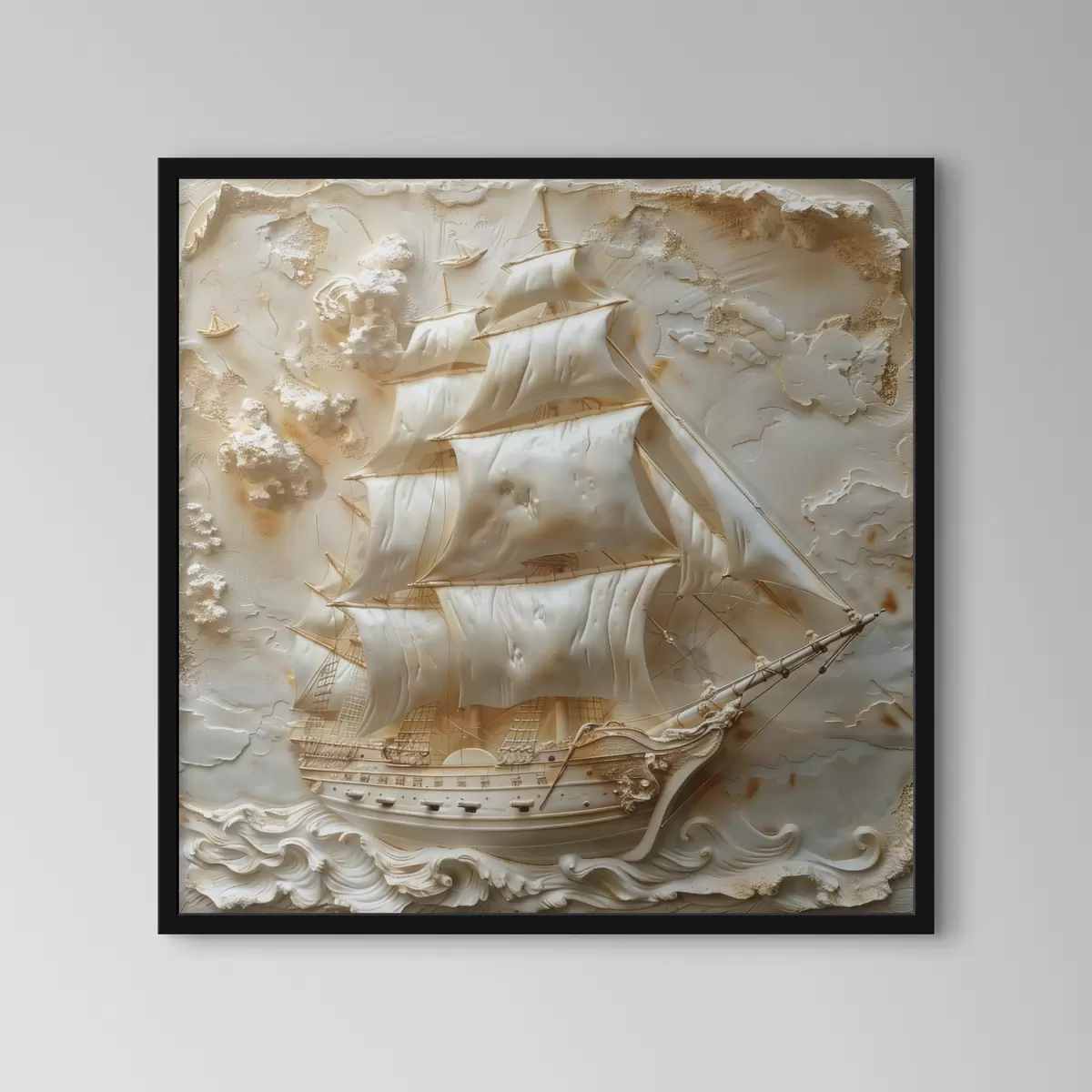Poster Flachrelief eines Schiffes, das auf dem Meer segelt f39757