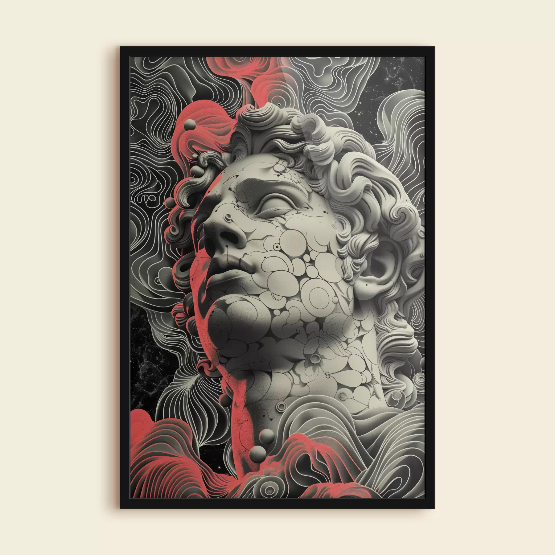 Fototapete Schwarz-weiße lineare Darstellung des Kopfes des griechischen Gottes Apollo im Pop-Art-Stil f39763