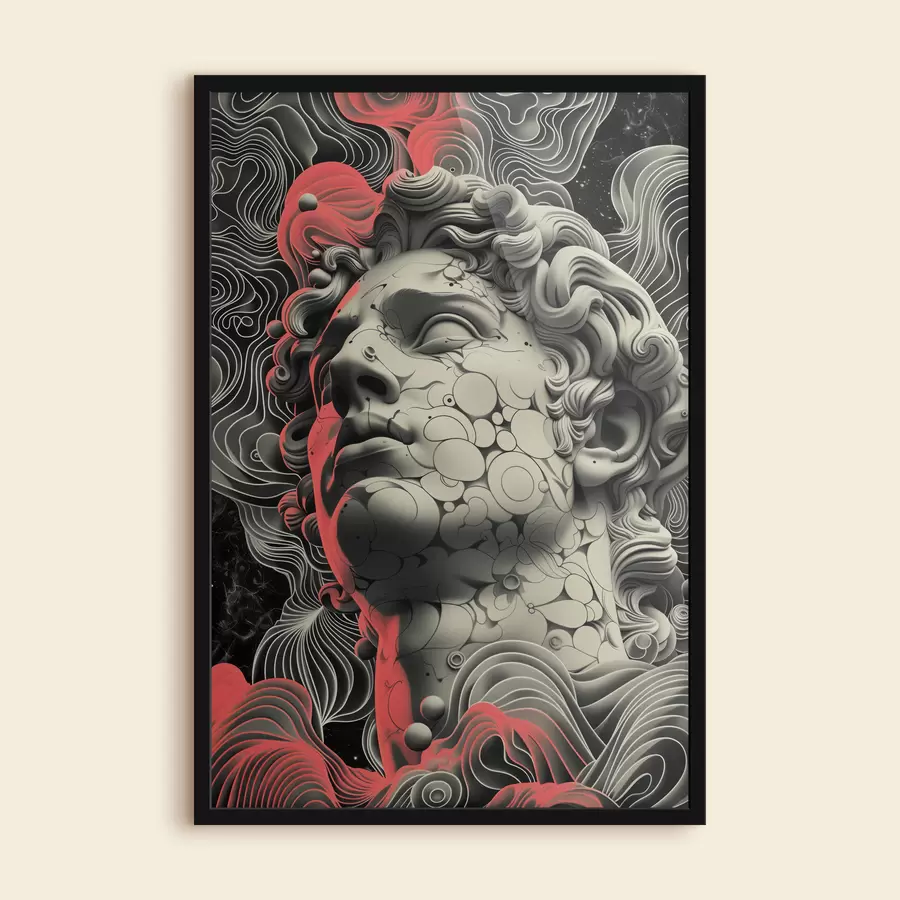 Fototapete Schwarz-weiße lineare Darstellung des Kopfes des griechischen Gottes Apollo im Pop-Art-Stil f39763