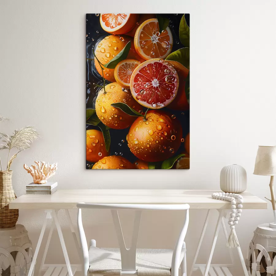 Wandbilder Orangen und Grapefruit auf dunklem Hintergrund s39238