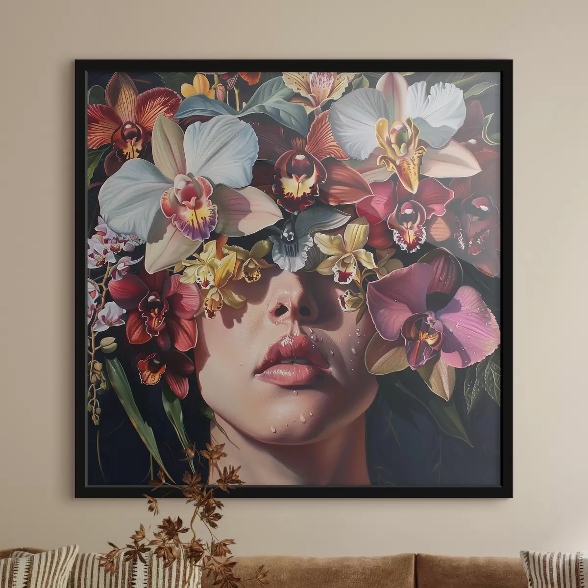 Poster Mädchen und große Orchideen f39229