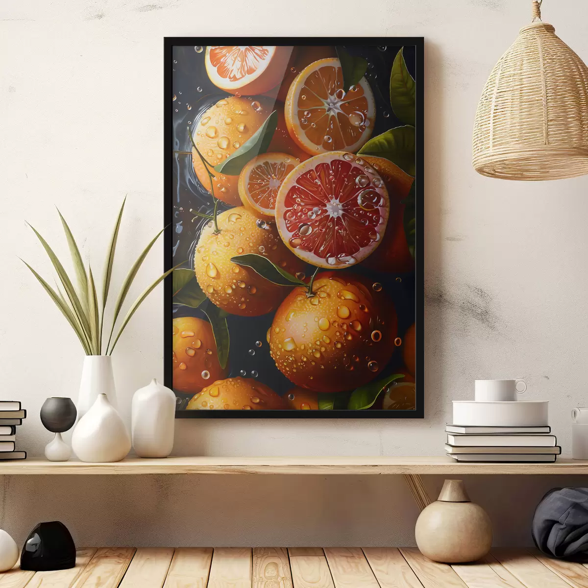 Poster Orangen und Grapefruit auf dunklem Hintergrund f39238
