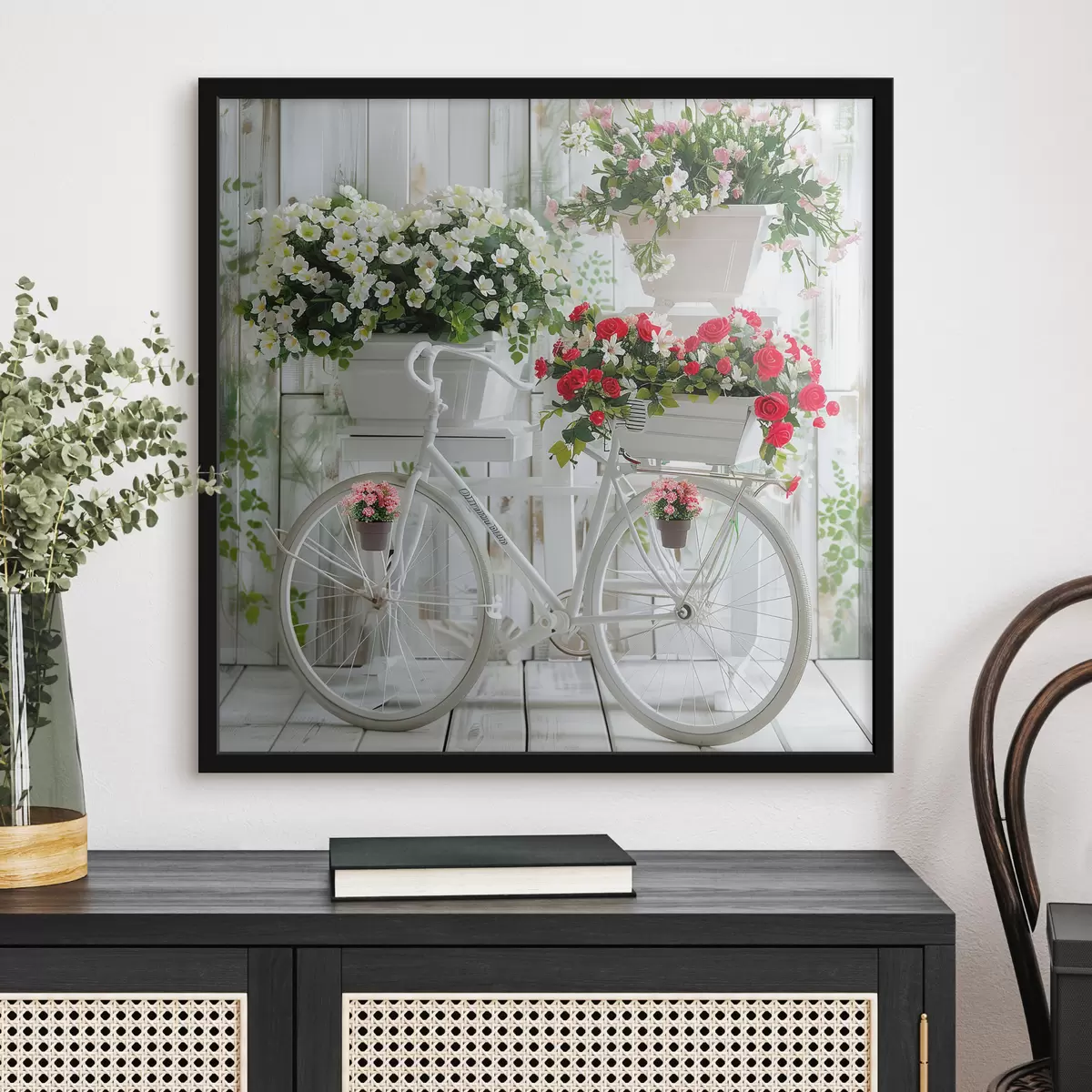 Poster Fahrrad und Blumenkorb im provenzalischen Stil f39242