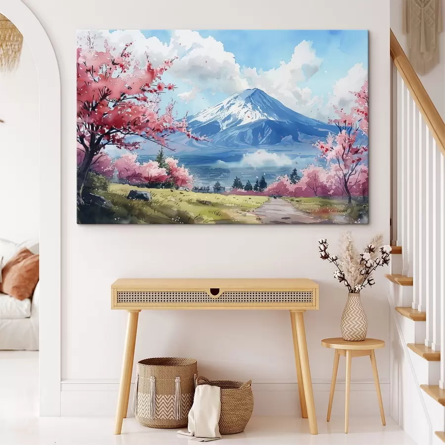 Wandbilder Berg Fuji Landschaft, Frühling blühende Natur, Kirschbäume, japanisch s39777