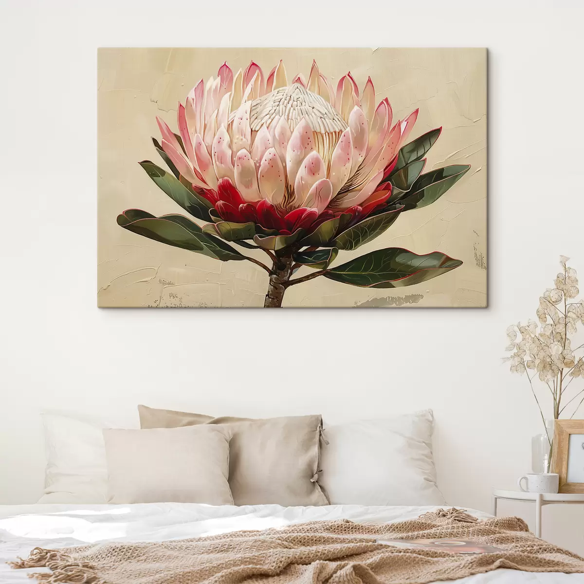 Wandbilder Protea-Blume, Acrylzeichnung, floral, sanfte Naturfarben s39780