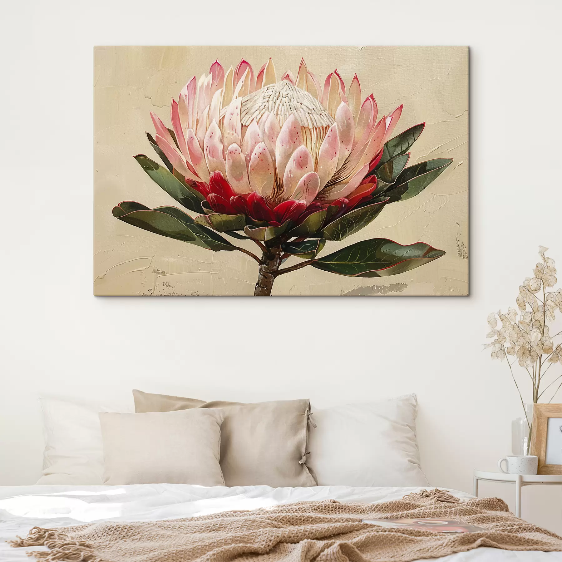 Wandbilder Protea-Blume, Acrylzeichnung, floral, sanfte Naturfarben s39780