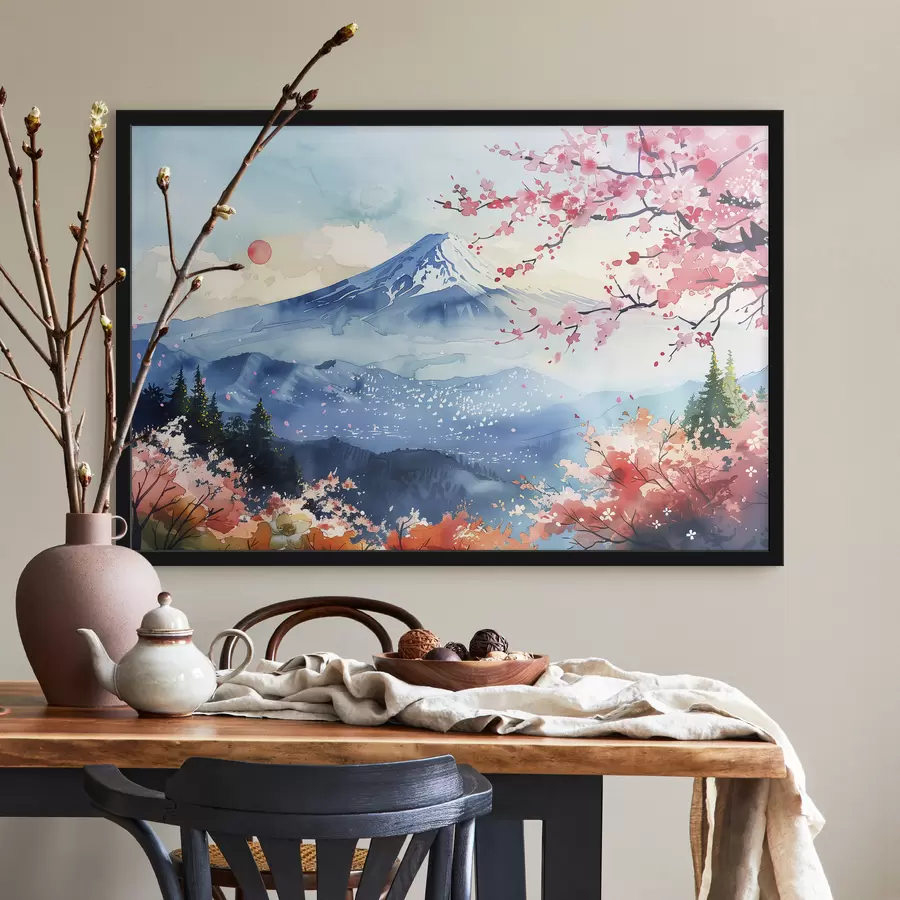 Fototapete Berg Fuji Landschaft, orientalische Natur, Kirschbäume, Sonnenuntergang f39775