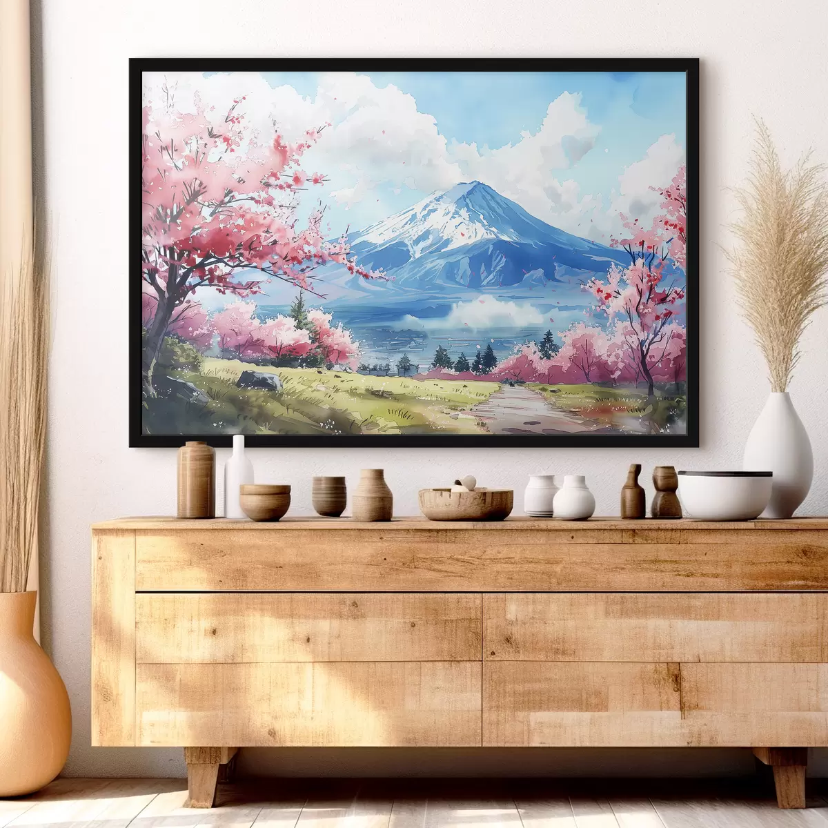 Poster Berg Fuji Landschaft, Frühling blühende Natur, Kirschbäume, japanisch f39777