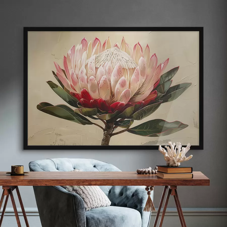 Fototapete Protea-Blume, Acrylzeichnung, floral, sanfte Naturfarben f39780