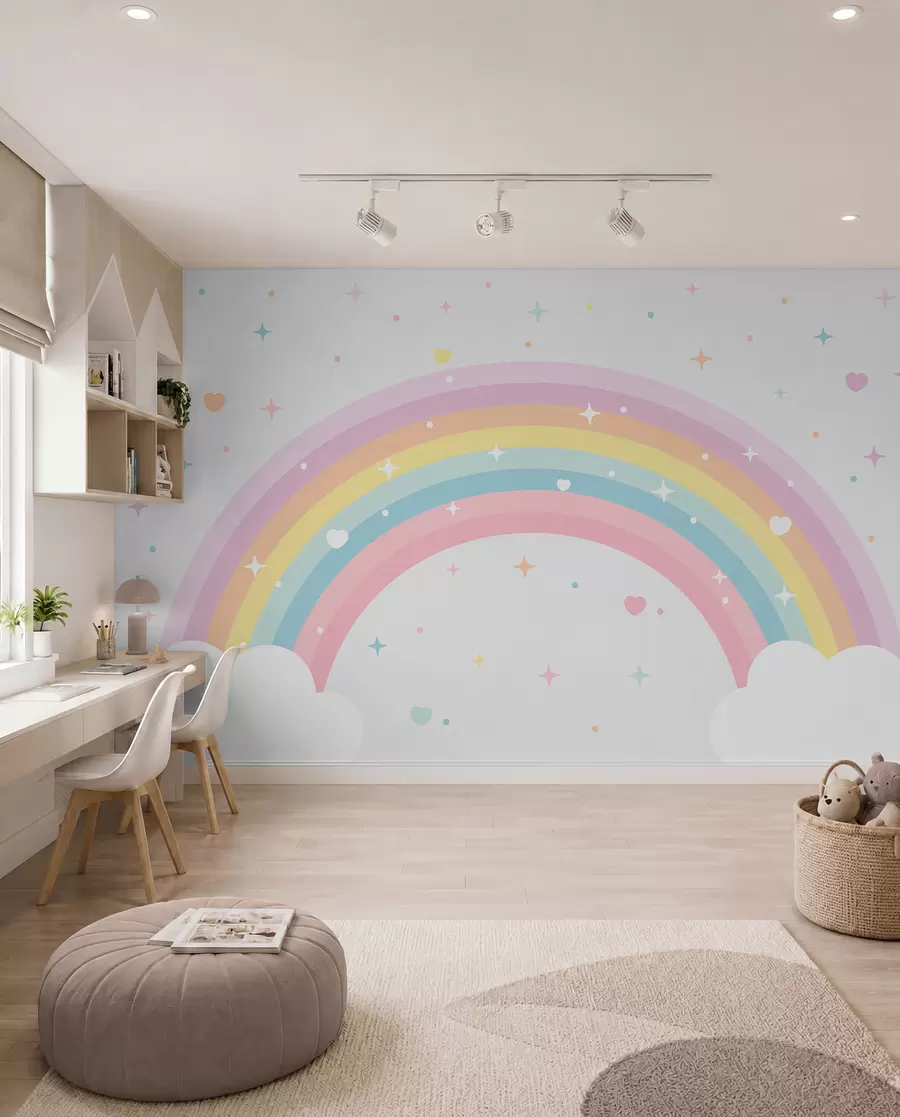 Fototapete Regenbogen, Herzen und Sterne w08109