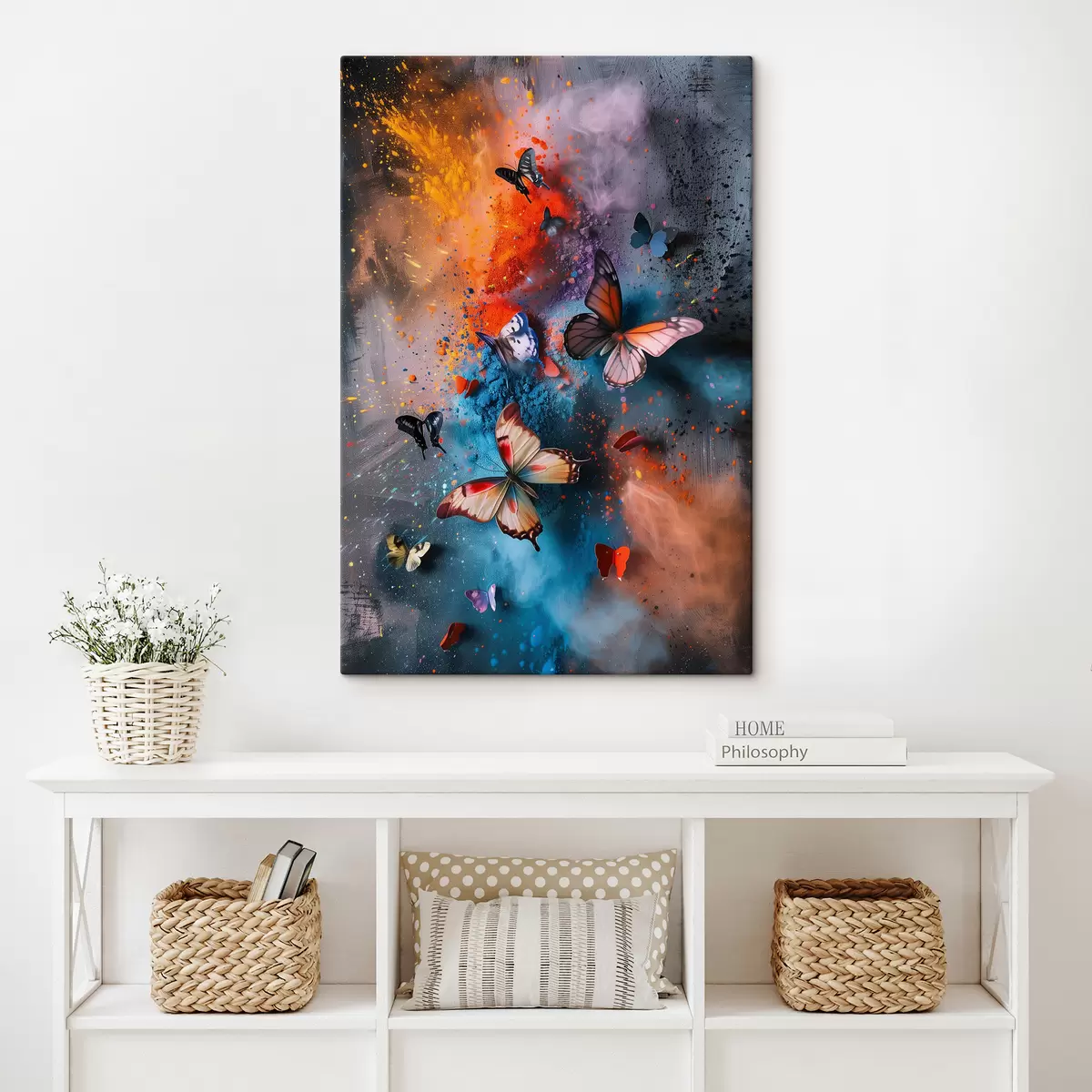 Wandbilder Schmetterlinge auf einem Hintergrund aus Farbspritzern s39803
