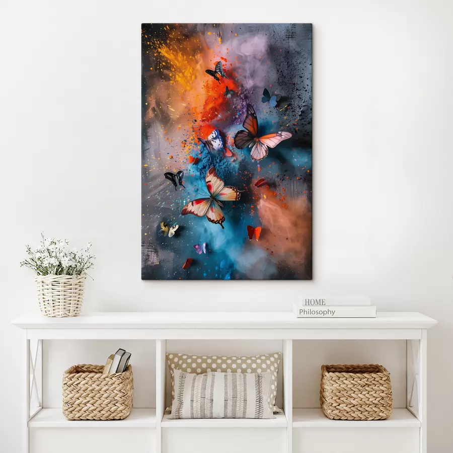Wandbilder Schmetterlinge auf einem Hintergrund aus Farbspritzern s39803