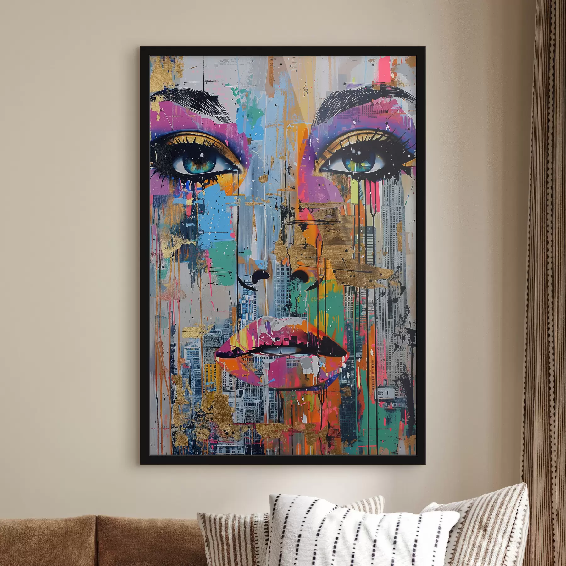 Wandbilder Blaue Augen und Blick auf die Stadt f39800