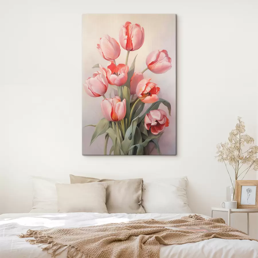 Wandbilder Rosa rote Tulpen auf hellem Ölgemälde s39832