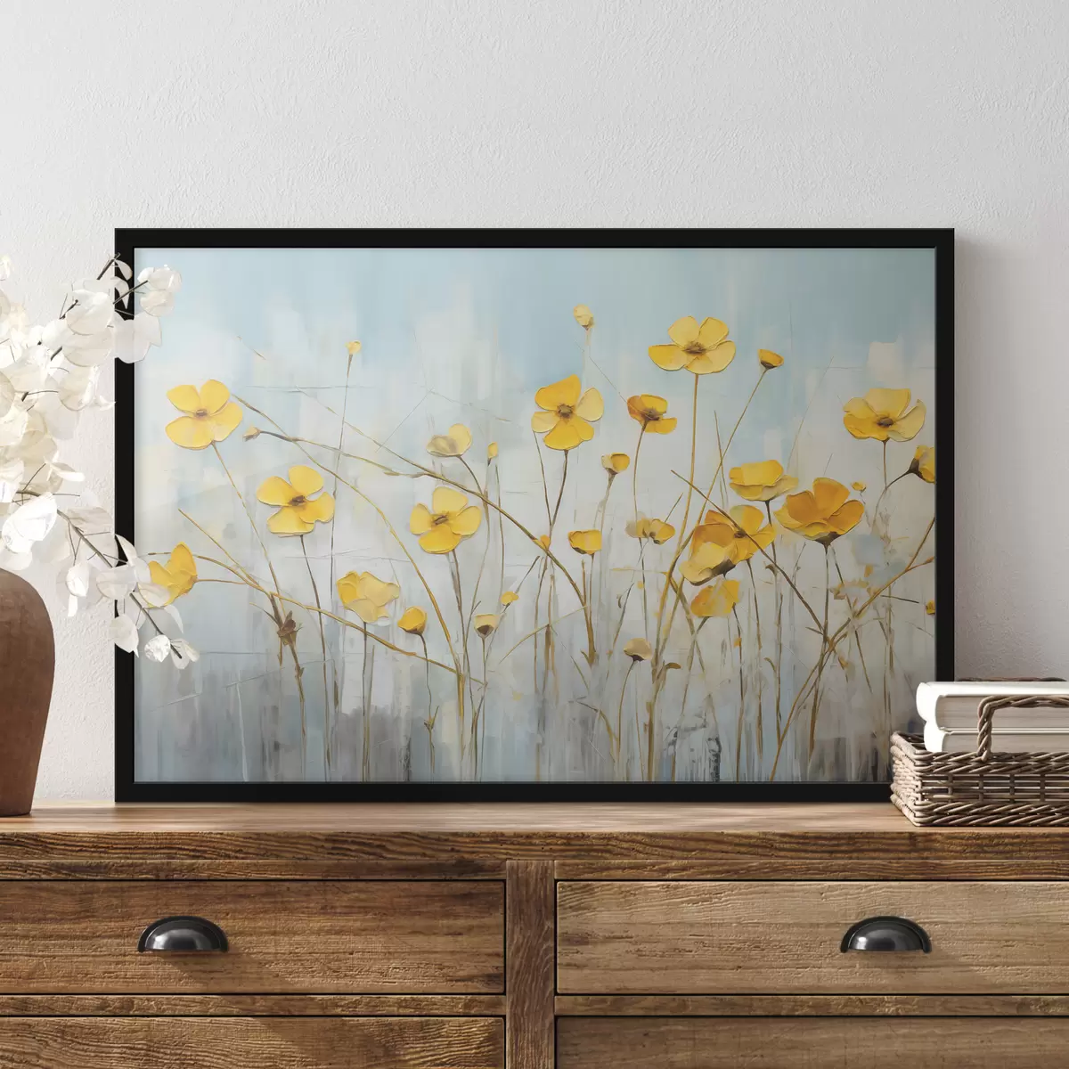 Poster Gelbe kleine Blumen auf einem langen Stiel Ölgemälde f39823